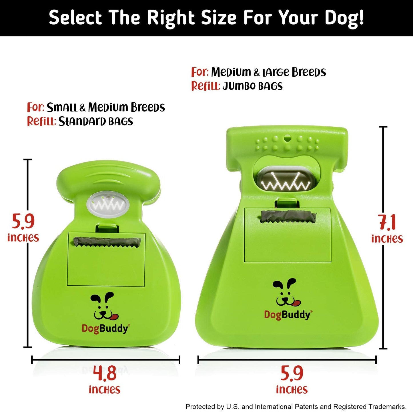 Professional Dog Pooper Scooper - Available in Small, Medium, or Large - Portable Design with Waste Bag Dispenser - green Color