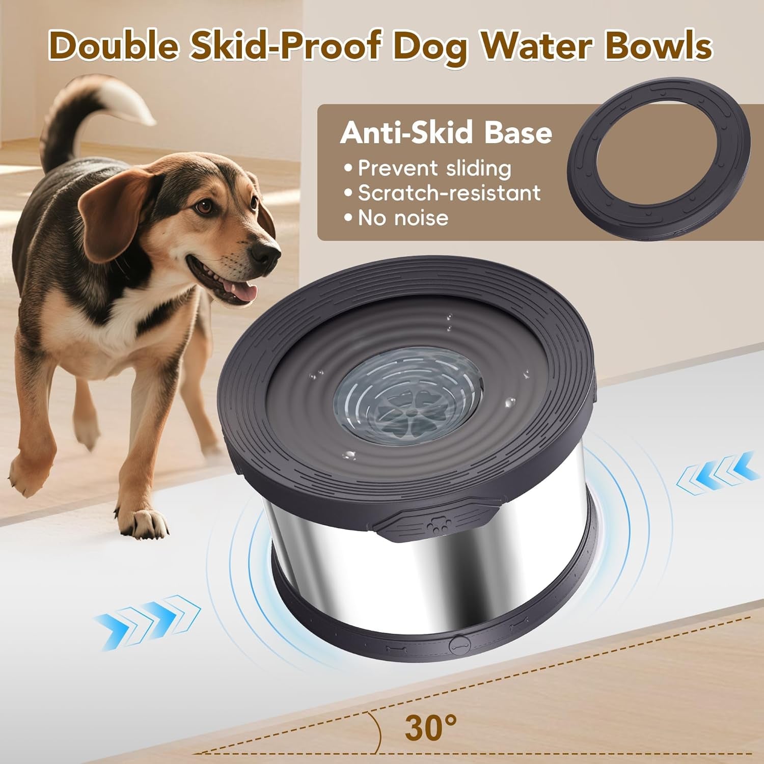 10L Dog Water Bowl, Large Capacity No Spill Dog Waters Bowls, Stainless Steel Spill Proof Slow Waters Feeder, No Splash Water Bowls (Black, 10L)
