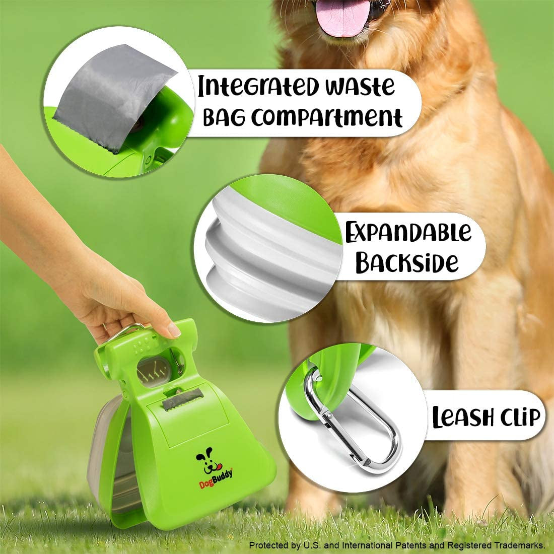 Professional Dog Pooper Scooper - Available in Small, Medium, or Large - Portable Design with Waste Bag Dispenser - green Color